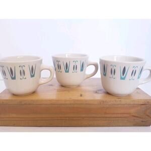 Set of 3 Homer Laughlin Coffee Cups Mugs RESTAURANT WARE 1970s Gray Teal White‎